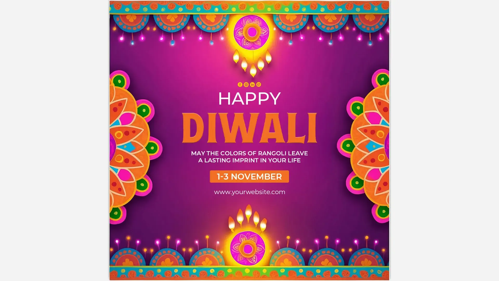 Bright and Festive Diwali Instagram Post with Colorful Rangoli